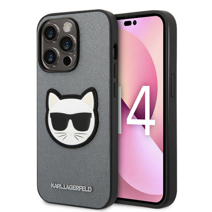 Étui pour Apple iPhone 14 Pro Max, Karl Lagerfeld, Saffiano Choupette's Head, Argenté