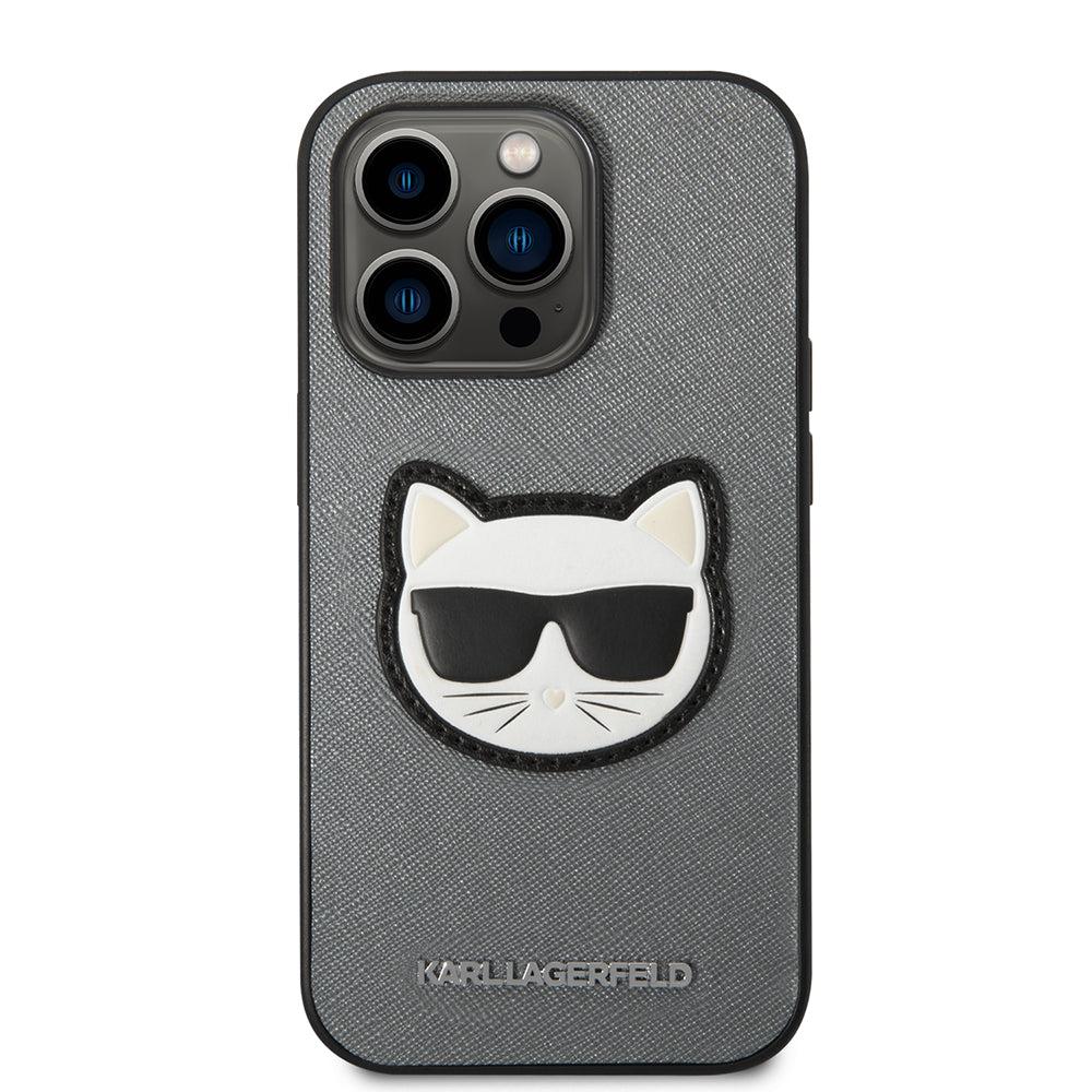 Étui pour Apple iPhone 14 Pro Max, Karl Lagerfeld, Saffiano Choupette's Head, Argenté