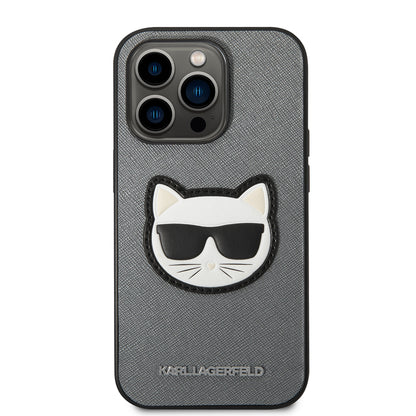 Étui pour Apple iPhone 14 Pro Max, Karl Lagerfeld, Saffiano Choupette's Head, Argenté