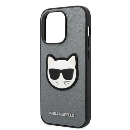 Étui pour Apple iPhone 14 Pro Max, Karl Lagerfeld, Saffiano Choupette's Head, Argenté