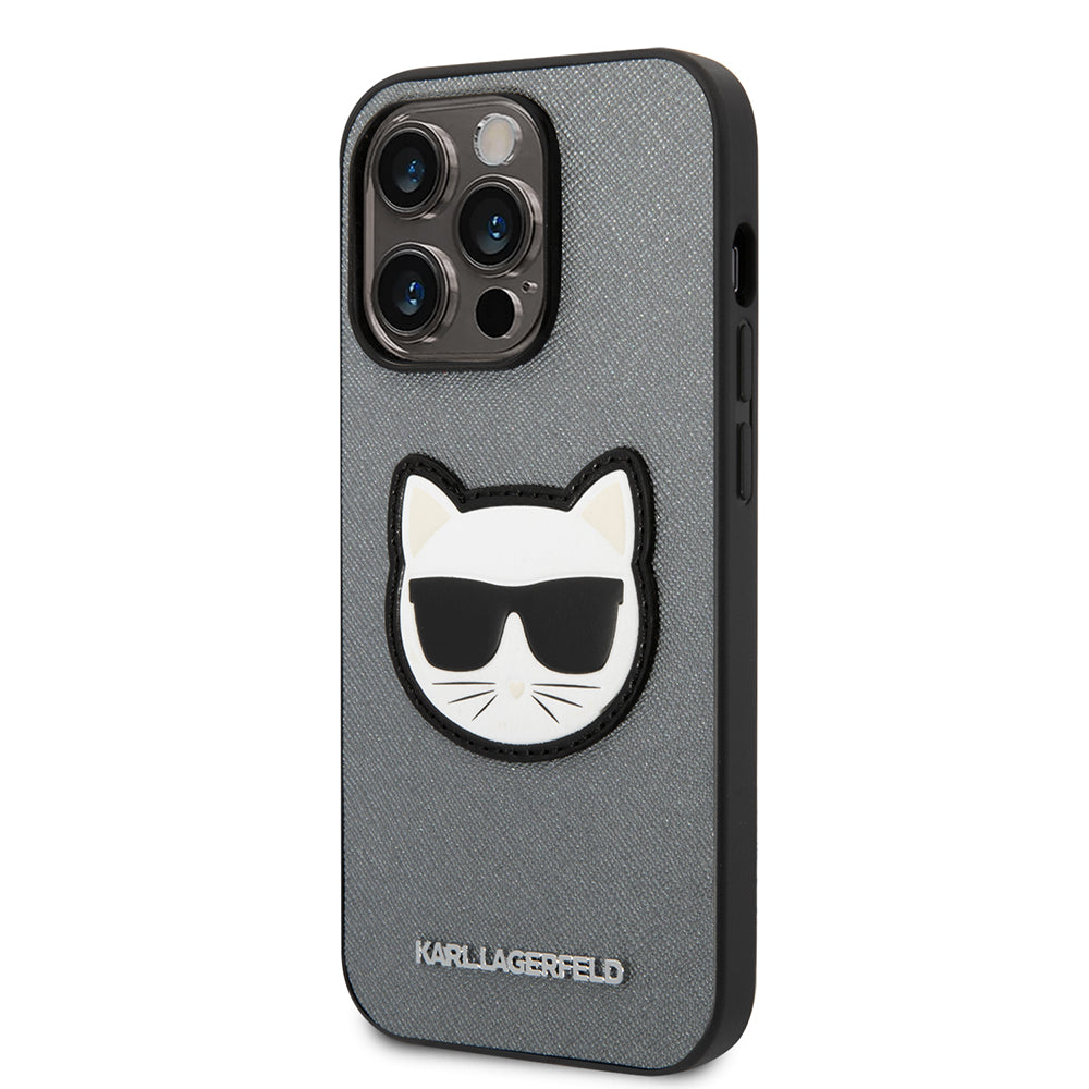 Étui pour Apple iPhone 14 Pro Max, Karl Lagerfeld, Saffiano Choupette's Head, Argenté