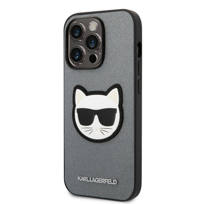 Étui pour Apple iPhone 14 Pro Max, Karl Lagerfeld, Saffiano Choupette's Head, Argenté
