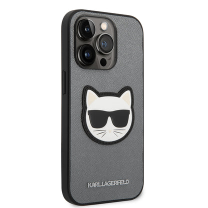 Étui pour Apple iPhone 14 Pro Max, Karl Lagerfeld, Saffiano Choupette's Head, Argenté