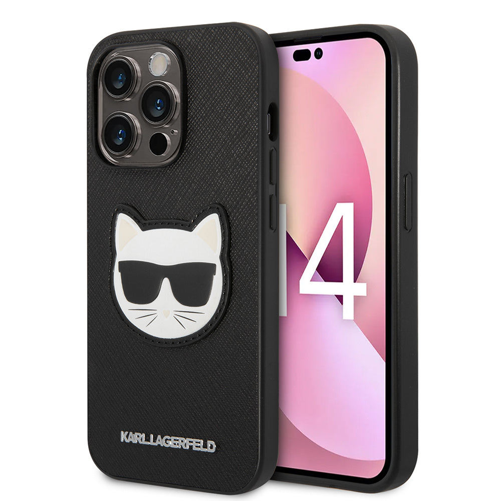 Étui pour Apple iPhone 14 Pro Max, Karl Lagerfeld, Saffiano Choupette's Head, Noir