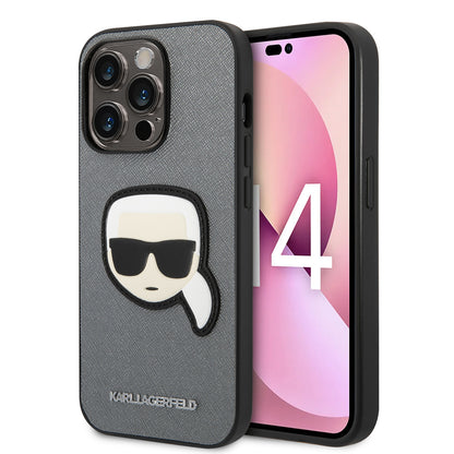 Étui pour Apple iPhone 14 Pro Max, Karl Lagerfeld, Saffiano Karl's Head, Argenté