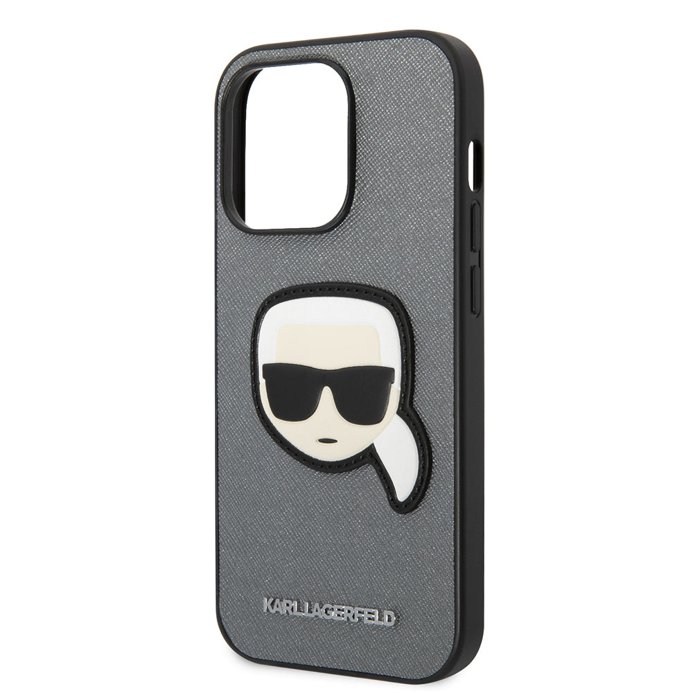Étui pour Apple iPhone 14 Pro Max, Karl Lagerfeld, Saffiano Karl's Head, Argenté