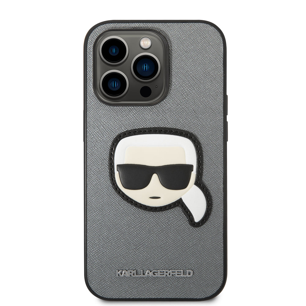 Étui pour Apple iPhone 14 Pro Max, Karl Lagerfeld, Saffiano Karl's Head, Argenté