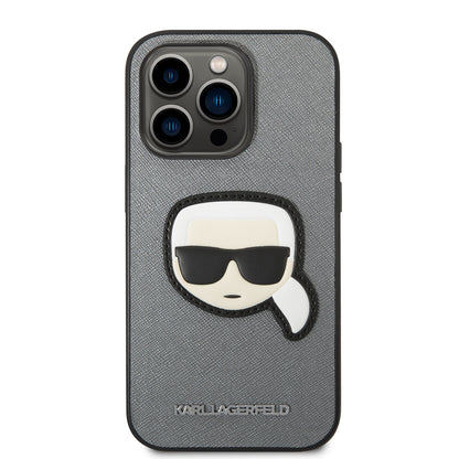 Étui pour Apple iPhone 14 Pro Max, Karl Lagerfeld, Saffiano Karl's Head, Argenté