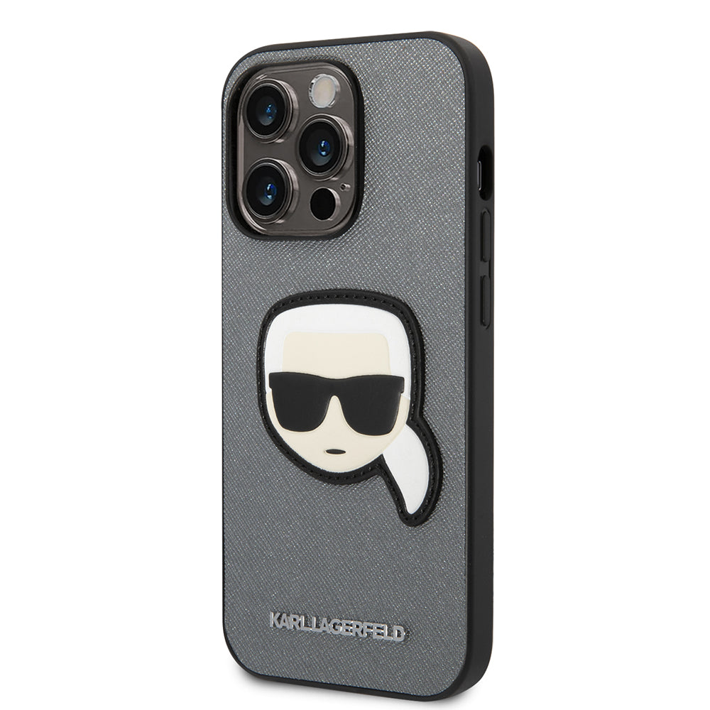 Étui pour Apple iPhone 14 Pro Max, Karl Lagerfeld, Saffiano Karl's Head, Argenté