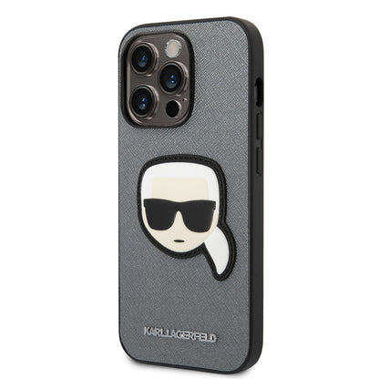 Étui pour Apple iPhone 14 Pro Max, Karl Lagerfeld, Saffiano Karl's Head, Argenté