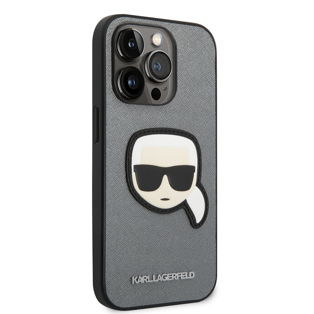 Étui pour Apple iPhone 14 Pro Max, Karl Lagerfeld, Saffiano Karl's Head, Argenté