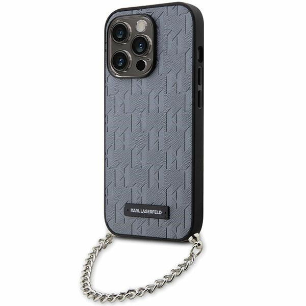Étui pour Apple iPhone 14 Pro Max, Karl Lagerfeld, Saffiano Monogram Chain, Argenté