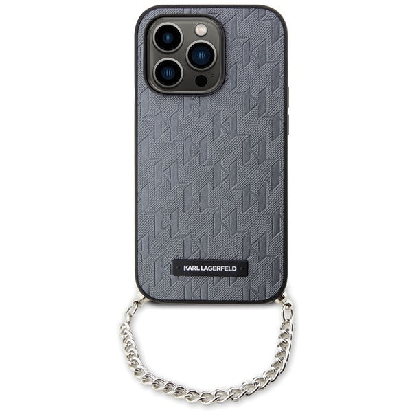 Étui pour Apple iPhone 14 Pro Max, Karl Lagerfeld, Saffiano Monogram Chain, Argenté