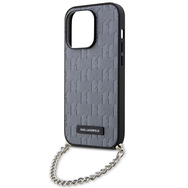 Étui pour Apple iPhone 14 Pro Max, Karl Lagerfeld, Saffiano Monogram Chain, Argenté