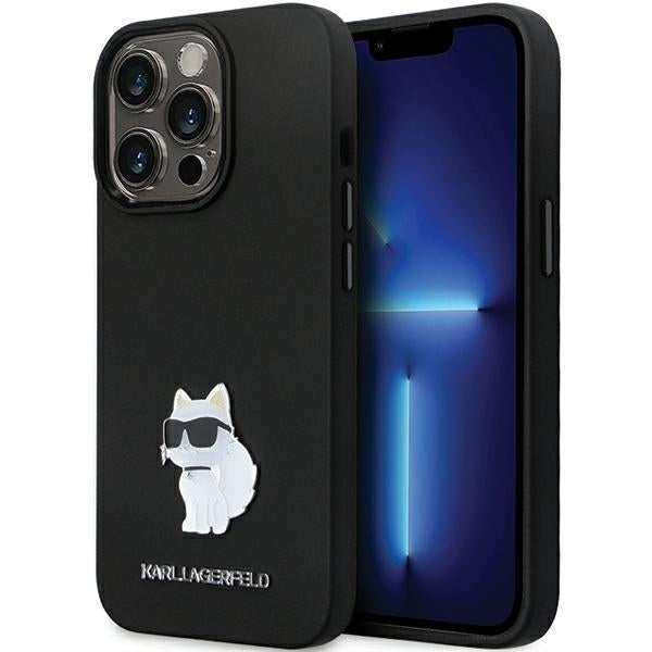 Étui pour Apple iPhone 14 Pro Max, Karl Lagerfeld, Silicone Choupette Metal, Noir