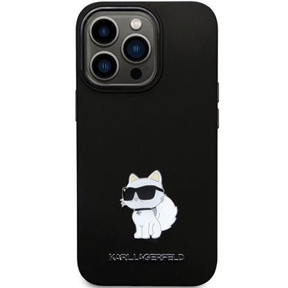 Étui pour Apple iPhone 14 Pro Max, Karl Lagerfeld, Silicone Choupette Metal, Noir