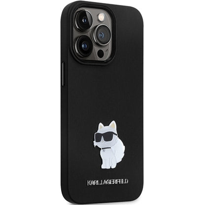 Étui pour Apple iPhone 14 Pro Max, Karl Lagerfeld, Silicone Choupette Metal, Noir