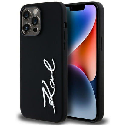 Étui pour Apple iPhone 14 Pro Max, Karl Lagerfeld, Silicone Script, Noir