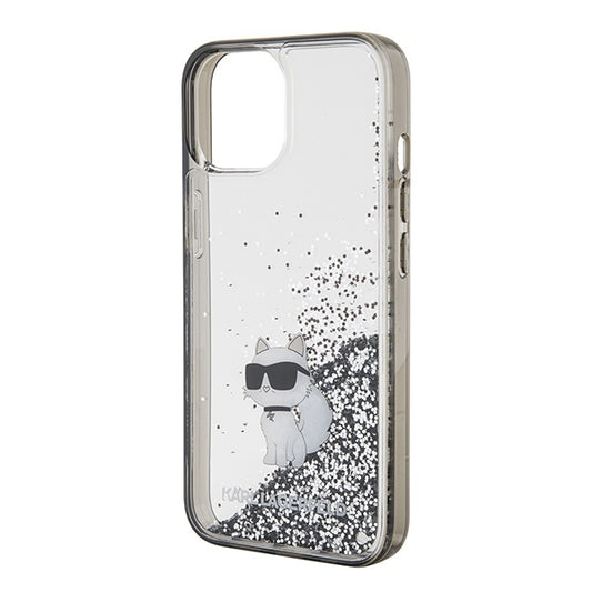 Housse pour Apple iPhone 15 / 14 / 13, Karl Lagerfeld, Liquid Glitter Choupette, Transparente
