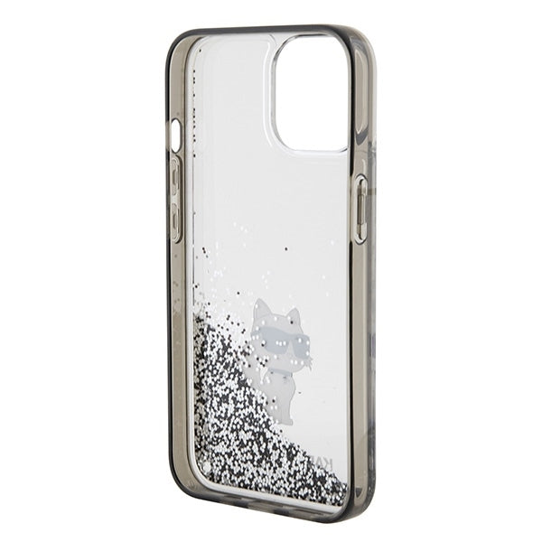 Housse pour Apple iPhone 15 / 14 / 13, Karl Lagerfeld, Liquid Glitter Choupette, Transparente