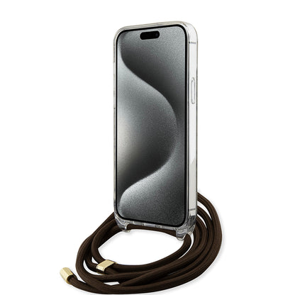 Étui pour Apple iPhone 15, Guess, 4G IML Printed Crossbody, Marron