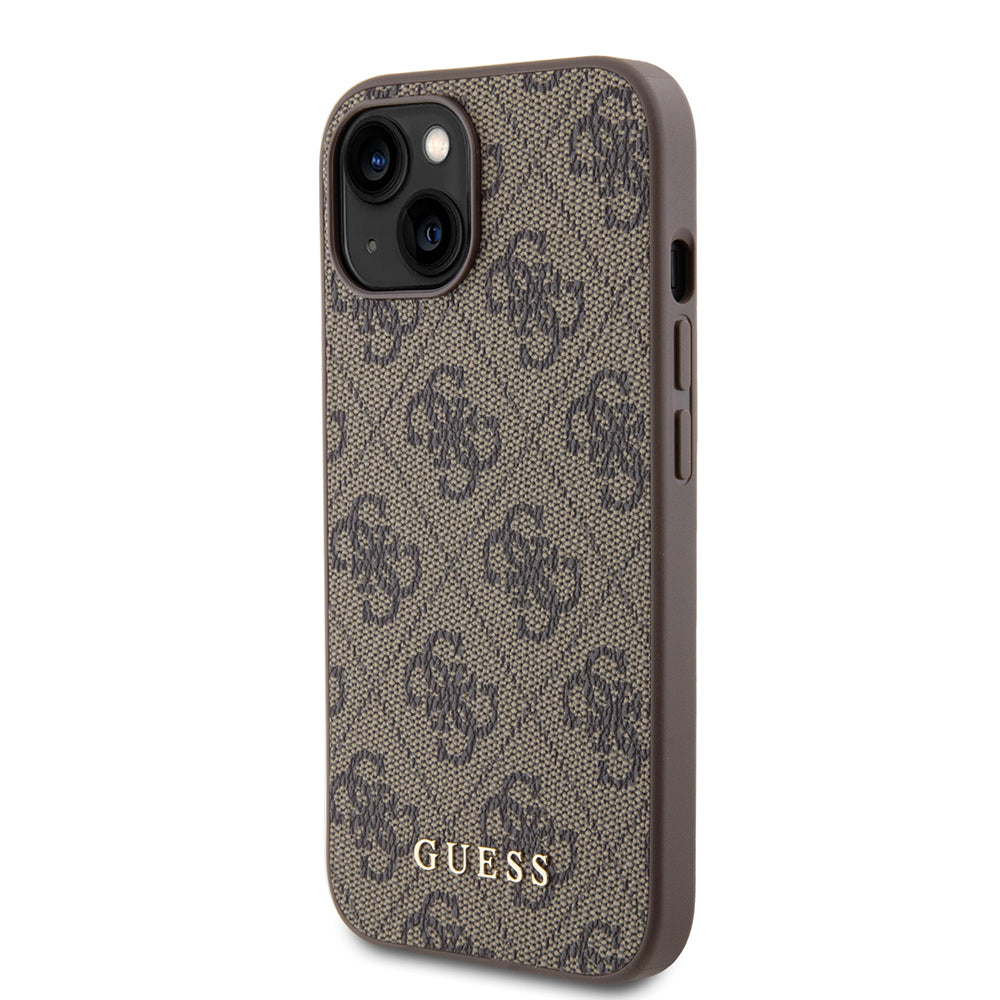 Case for Apple iPhone 15, Guess, 4G Metal Gold Logo, Brown