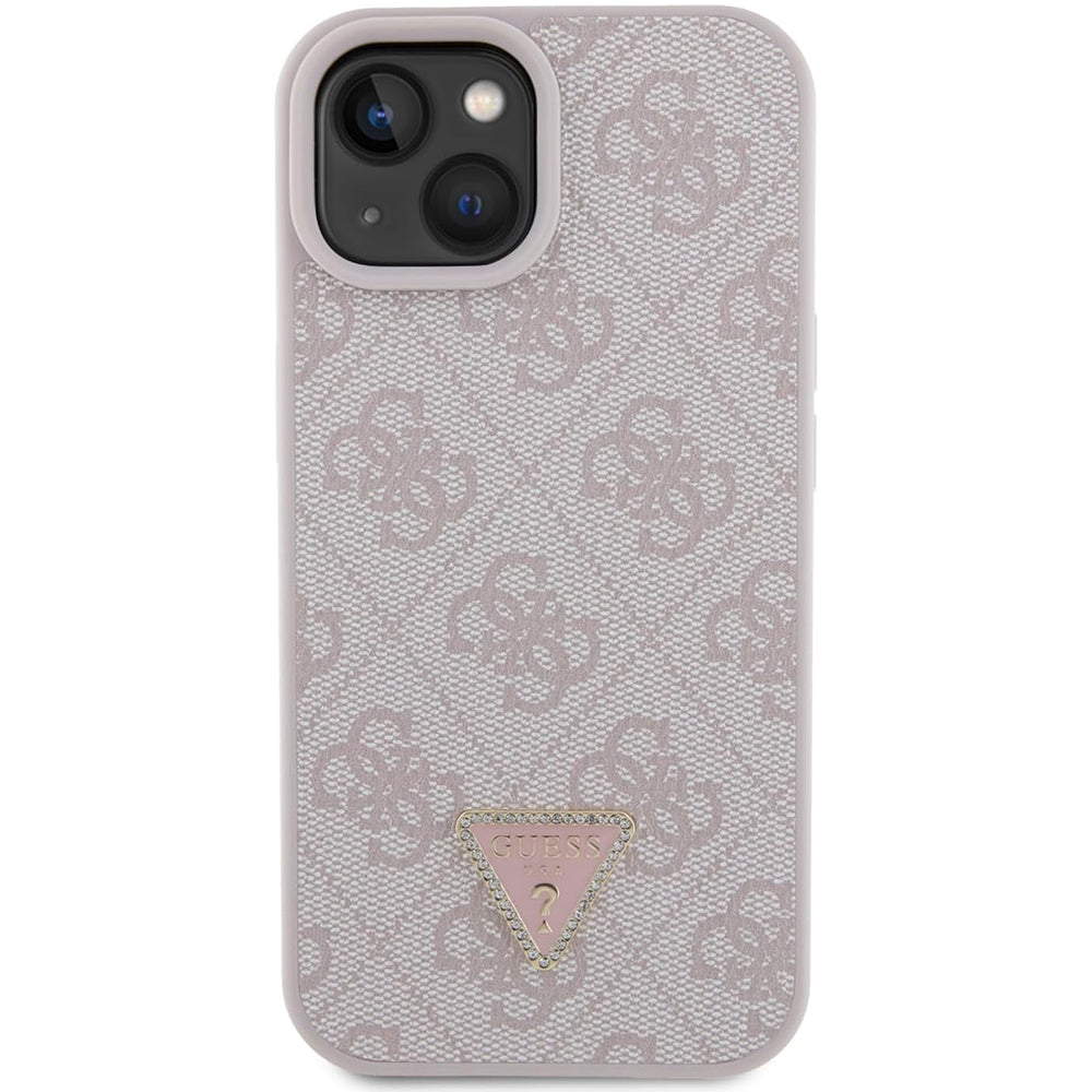 Case for Apple iPhone 15, Guess, 4G Triangle Strass, Pink