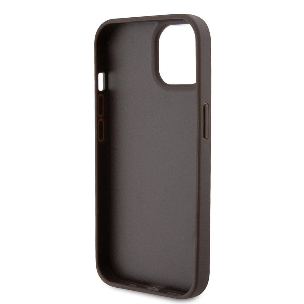 Étui pour Apple iPhone 15, Guess, Crossbody 4G Metal Logo, Marron