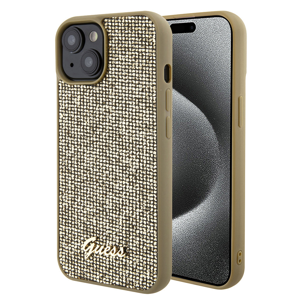 Étui pour Apple iPhone 15, Guess, Disco Metal Script, Doré