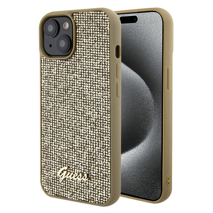Étui pour Apple iPhone 15, Guess, Disco Metal Script, Doré