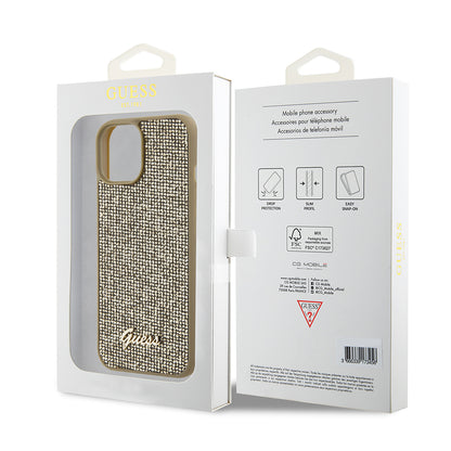 Étui pour Apple iPhone 15, Guess, Disco Metal Script, Doré
