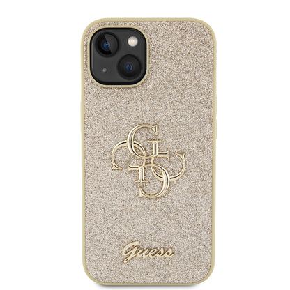 Étui pour Apple iPhone 15, Guess, Glitter Big 4G Script, Doré