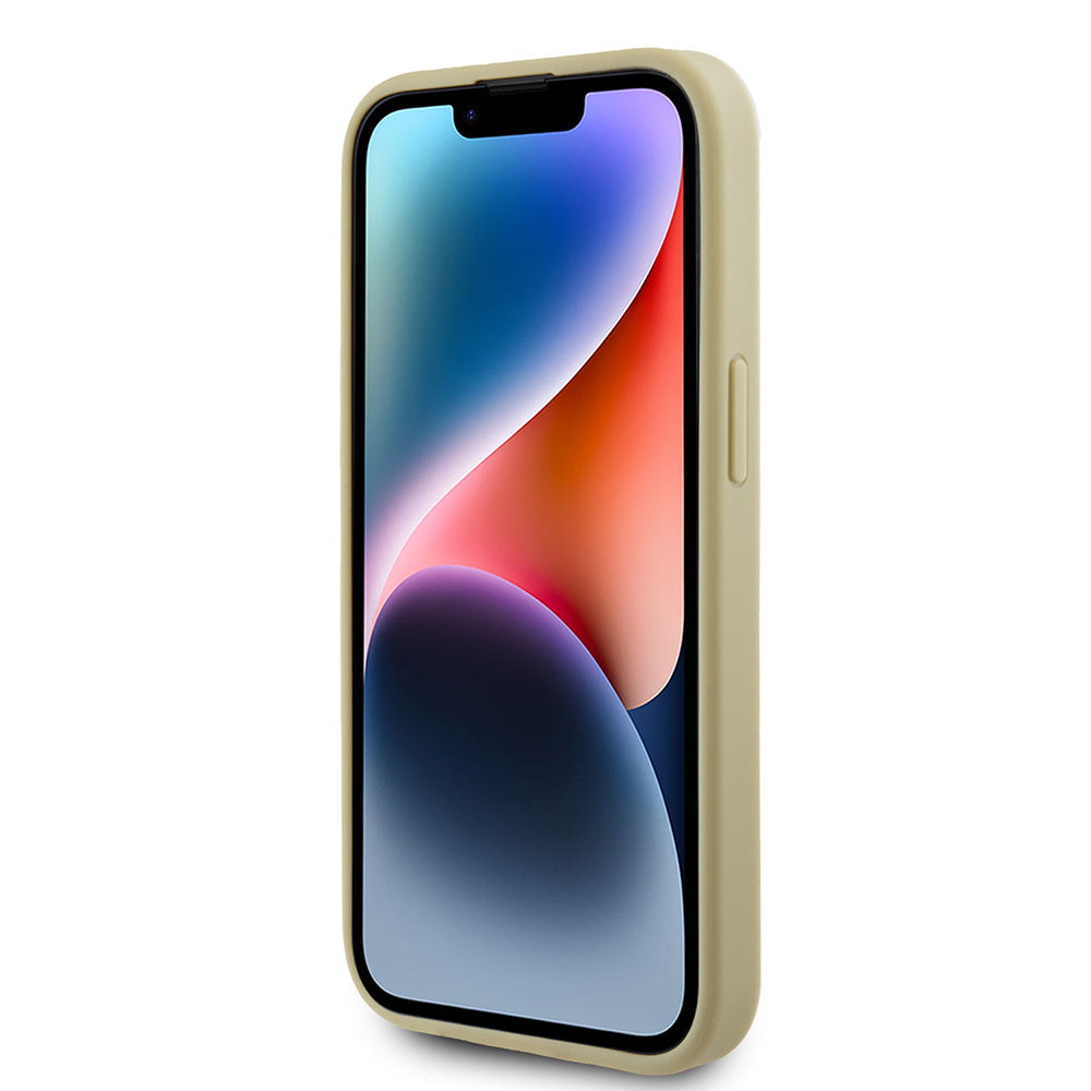 Étui pour Apple iPhone 15, Guess, Glitter Big 4G Script, Doré