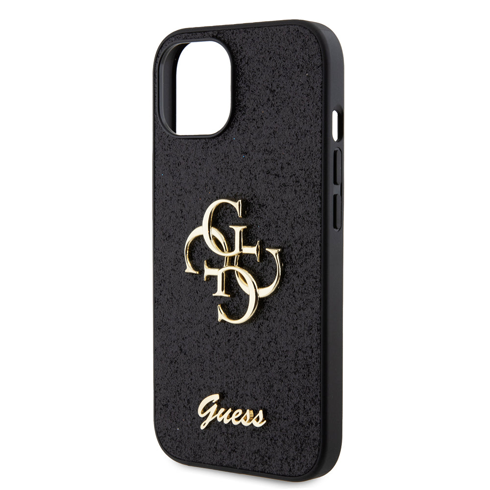 Étui pour Apple iPhone 15, Guess, Glitter Big 4G Script, Noir