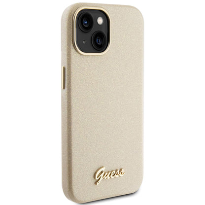 Étui pour Apple iPhone 15, Guess, Glitter Glossy Script, Beige