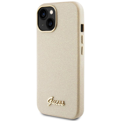 Étui pour Apple iPhone 15, Guess, Glitter Glossy Script, Beige