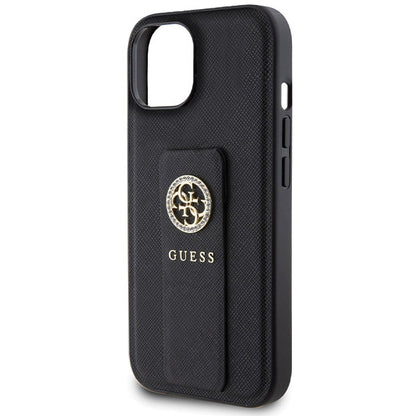 Étui pour Apple iPhone 15, Guess, Grip Stand 4G Saffiano Strass, Noir