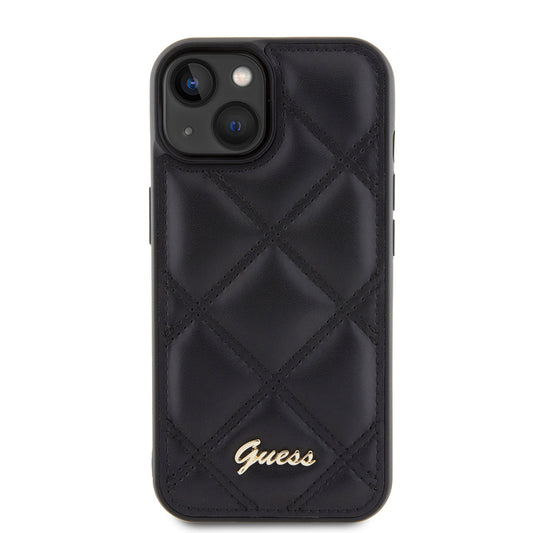 Étui pour Apple iPhone 15, Guess, Logo Métallique Matelassé, Noir