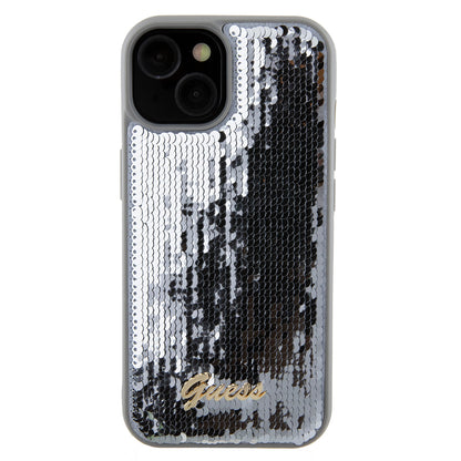 Étui pour Apple iPhone 15, Guess, Sequin Script Metal, Argenté