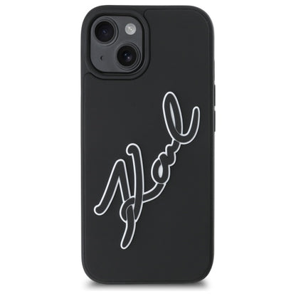 Étui pour Apple iPhone 15, Karl Lagerfeld, Signature en Caoutchouc 3D, Noir
