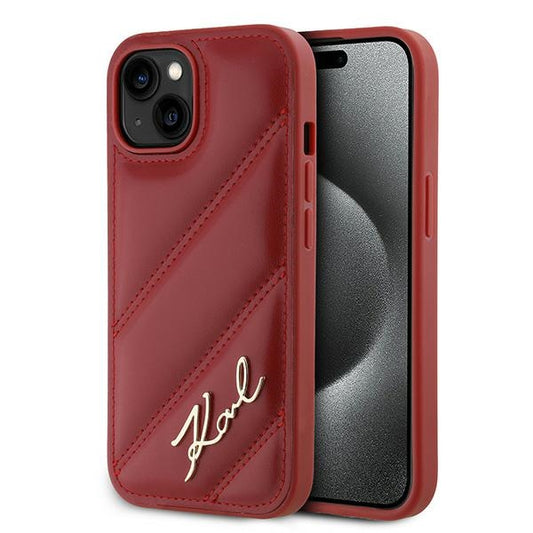 Étui pour Apple iPhone 15, Karl Lagerfeld, Diagonal Quilted Script, Rosie
