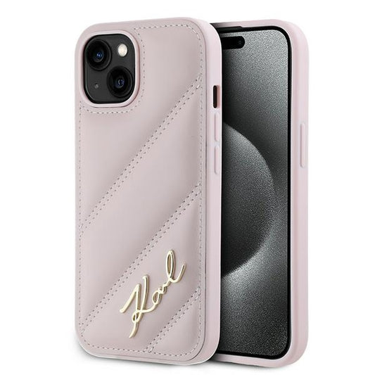 Étui pour Apple iPhone 15, Karl Lagerfeld, Diagonal Quilted Script, Rose