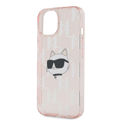 Étui pour Apple iPhone 15, Karl Lagerfeld, IML Luxury Monogram Choupette's Head, Rose
