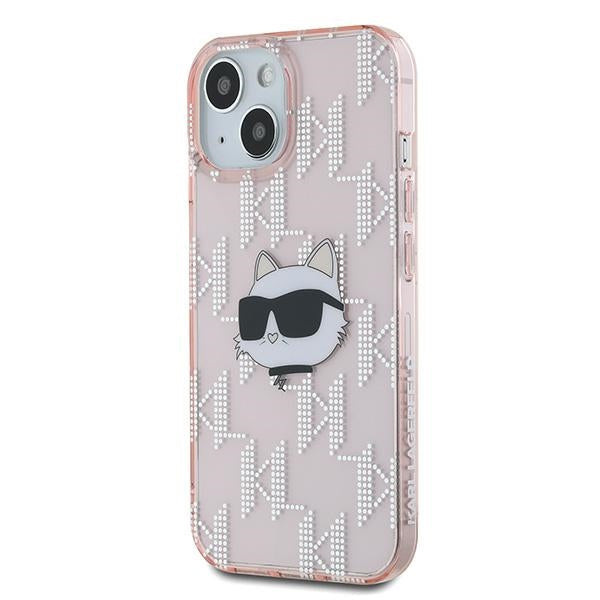 Étui pour Apple iPhone 15, Karl Lagerfeld, IML Luxury Monogram Choupette's Head, Rose