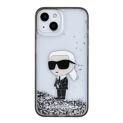 Étui pour Apple iPhone 15, Karl Lagerfeld, Liquid Glitter Ikonik Karl, Transparent