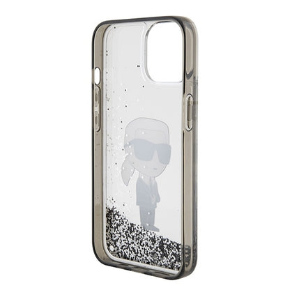 Étui pour Apple iPhone 15, Karl Lagerfeld, Liquid Glitter Ikonik Karl, Transparent