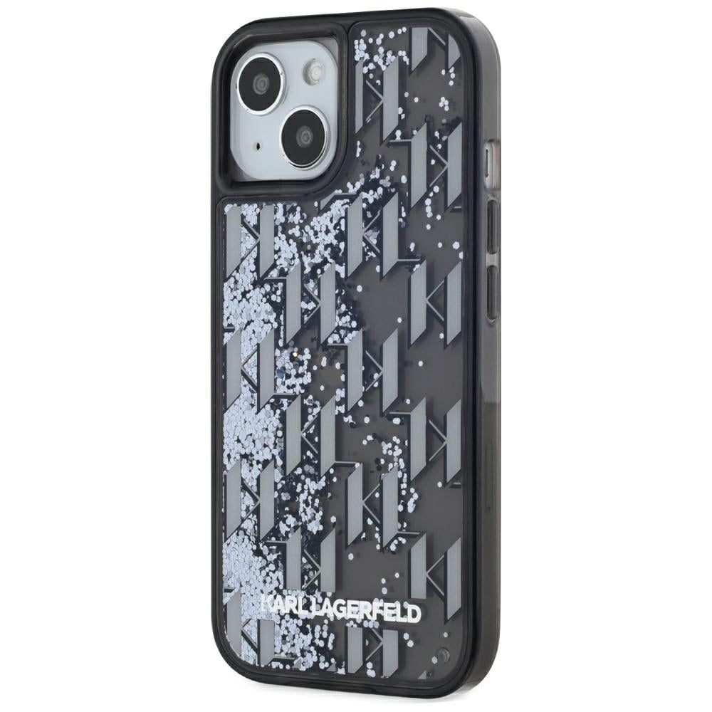 Étui pour Apple iPhone 15, Karl Lagerfeld, Monogramme à Paillettes Liquides, Noir