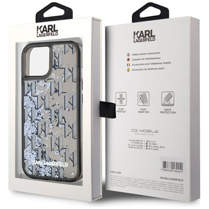 Étui pour Apple iPhone 15, Karl Lagerfeld, Monogramme à Paillettes Liquides, Noir