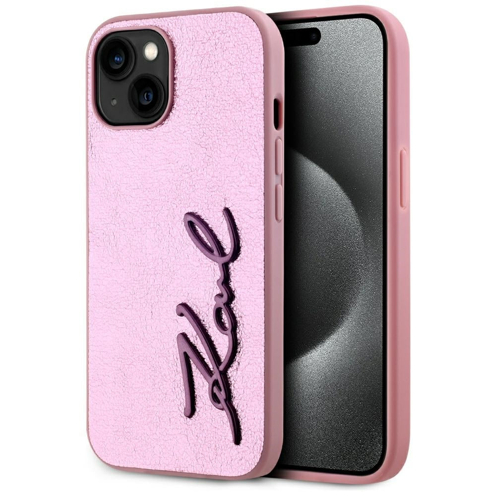 Étui pour Apple iPhone 15, Karl Lagerfeld, Metal Signature, Rose