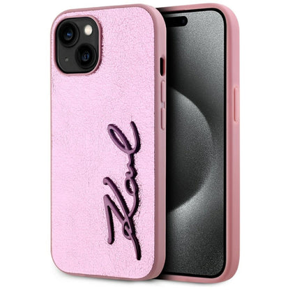 Étui pour Apple iPhone 15, Karl Lagerfeld, Metal Signature, Rose